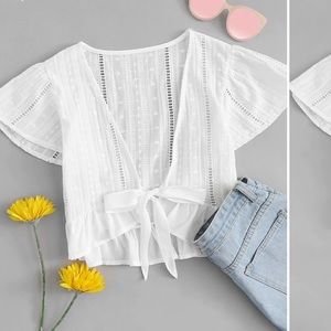 White Eyelet Tie Crop!